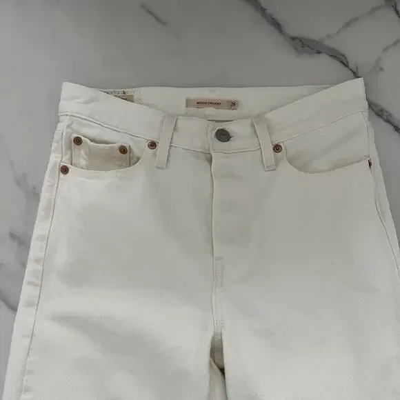 Levi's Wedgie Straight Ankle Jeans Off White Sz 26 Americana Heritage Chic Vibe - Picture 5 of 10
